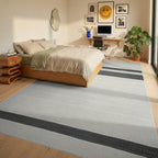Classic White Black Stripe Accent Rug - Bedroom View