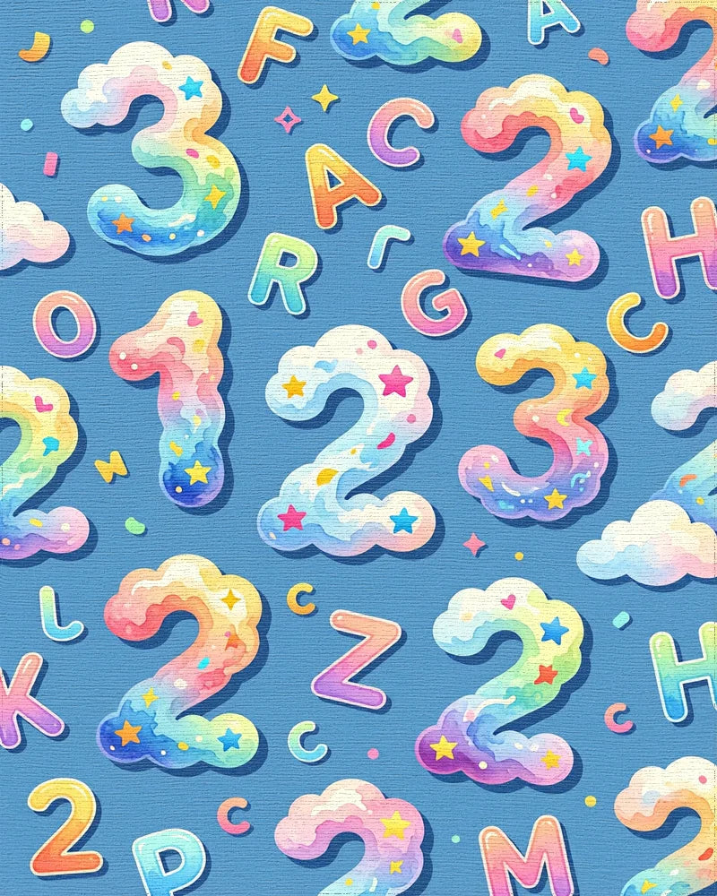 Cloud Numbers and Letters Rainbow Colors Rug - Cutout View