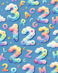 Cloud Numbers and Letters Rainbow Colors Rug - Cutout View