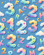 Cloud Numbers and Letters Rainbow Colors Rug - Cutout View