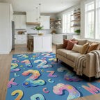Cloud Numbers and Letters Rainbow Colors Rug Living Room View