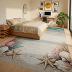 Coastal Beach Seashell Starfish Design Rug - Bedroom View