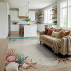 Coastal Beach Seashell Starfish Design Rug - Living Room View