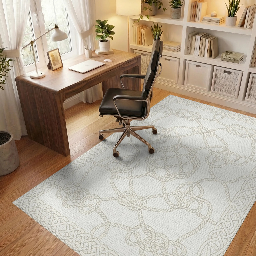 Coastal Beige Knot Border Rug Office View