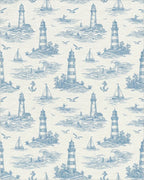 Coastal Blue Lighthouse Sailboat Scene Rug - Cutout View