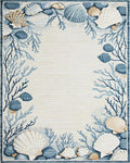 Coastal Blue Seashell Coral Border Rug - Cutout View
