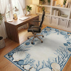 Coastal Blue Seashell Coral Border Rug - Office View