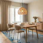 Coastal Blue Seashell Starfish Coral Rug - Dining Room View