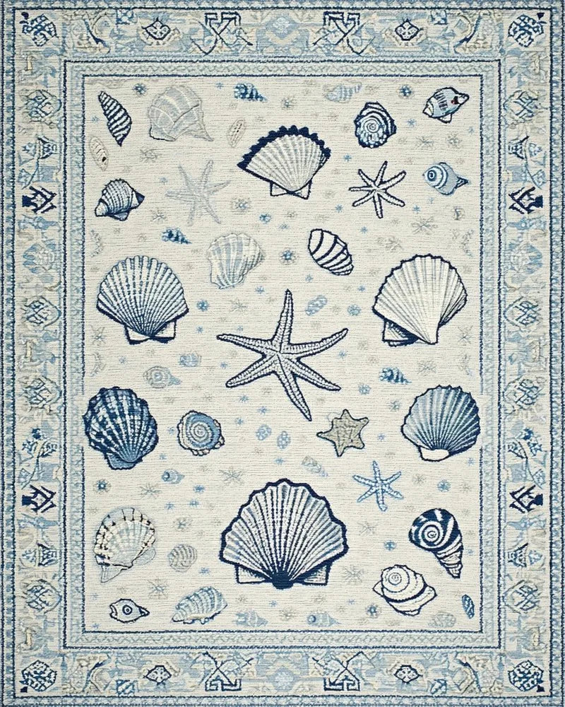 Coastal Blue Shell Starfish Scene Rug - Cutout View