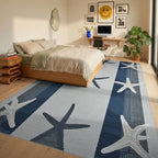Coastal Blue Starfish Striped Rug - Bedroom View