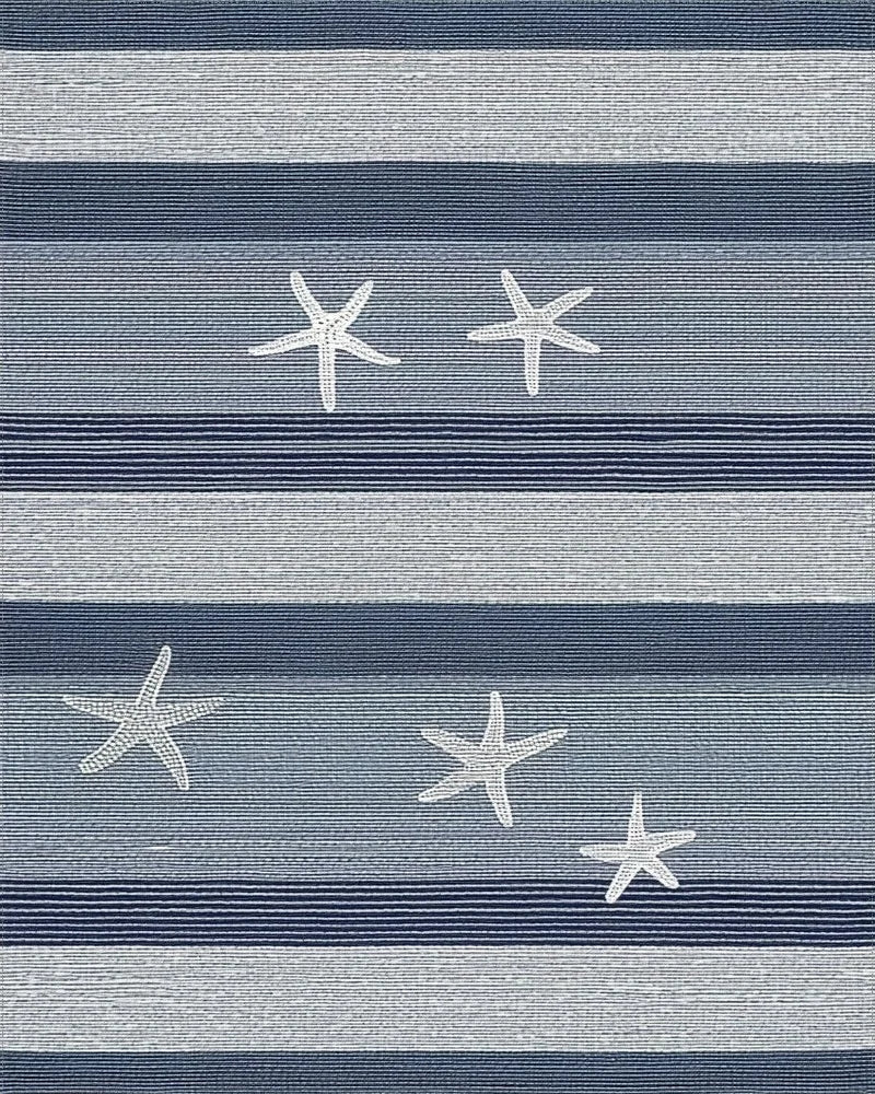Coastal Blue Stripe Starfish Rug - Cutout View