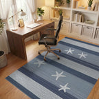 Coastal Blue Stripe Starfish Rug - Office View