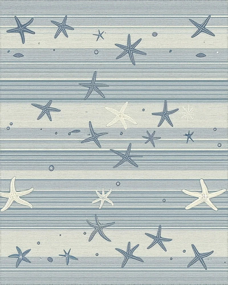 Coastal Blue Striped Starfish Rug - Cutout View