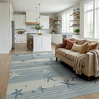 Coastal Blue Striped Starfish Rug - Living Room View