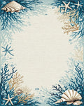 Coastal Coral Starfish Shells Rug - Cutout View