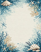 Coastal Coral Starfish Shells Rug - Cutout View