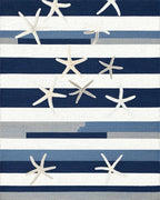 Coastal Navy Blue Starfish Striped Rug - Cutout View