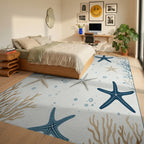Coastal Starfish Coral Bubbles Rug Bedroom View