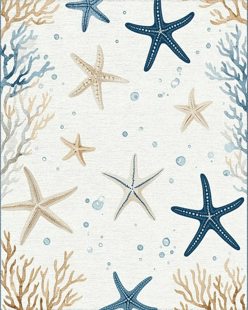 Coastal Starfish Coral Bubbles Rug - Cutout View