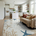 Coastal Starfish Coral Bubbles Rug Living Room View
