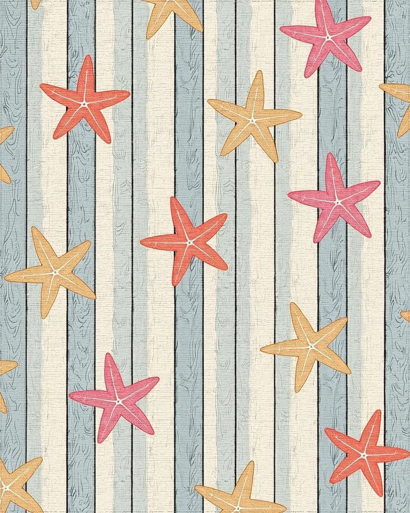 Coastal Starfish Wood Grain Rug - Cutout View