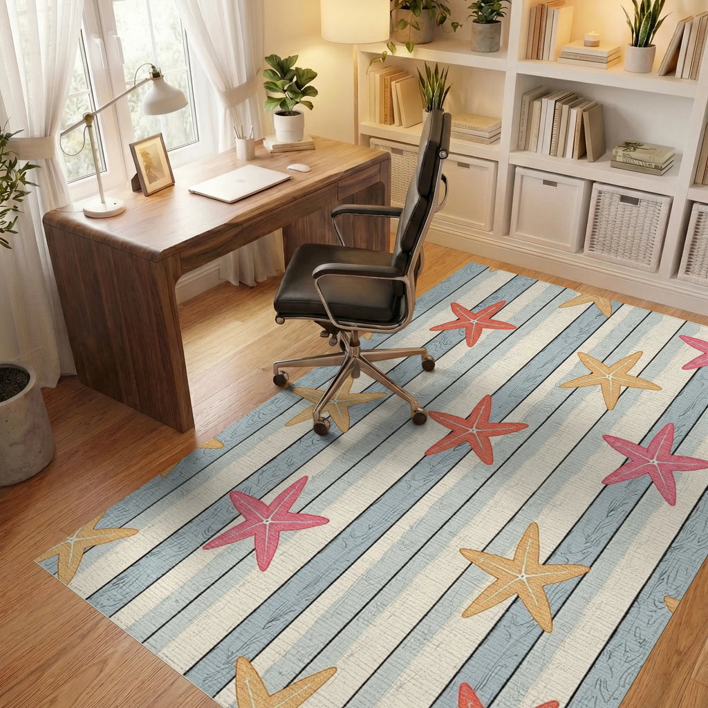 Coastal Starfish Wood Grain Rug - Office View