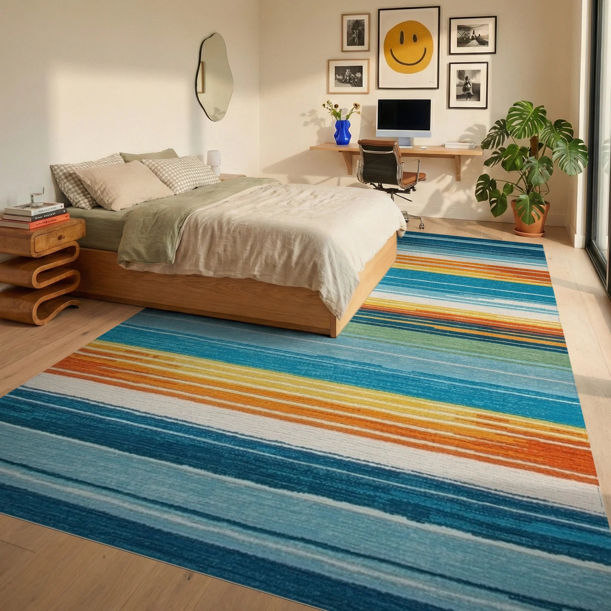 Coastal Stripe Sunset Gradient Rug - Bedroom View