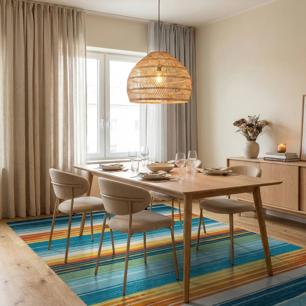 Coastal Stripe Sunset Gradient Rug - Dining Room View
