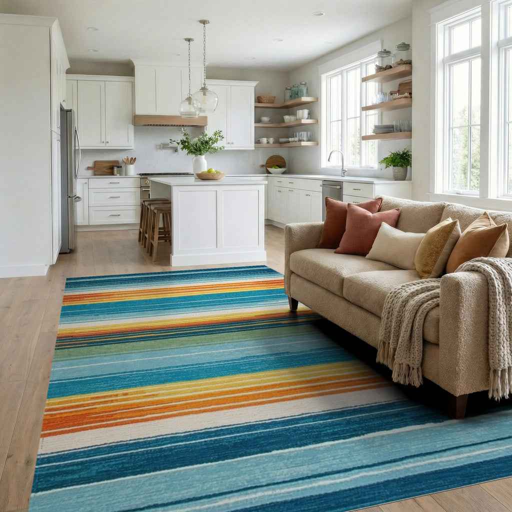 Coastal Stripe Sunset Gradient Rug - Living Room View