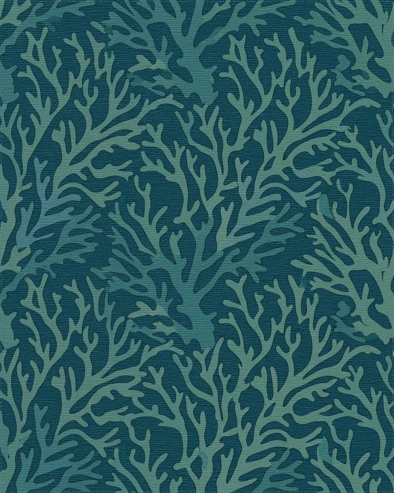 Coastal Teal Branch Coral Rug - Cutout View