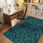 Coastal Teal Branch Coral Rug Office View