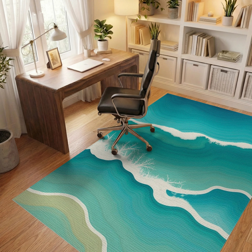 Coastal Wave Abstract Pattern Rug Office View