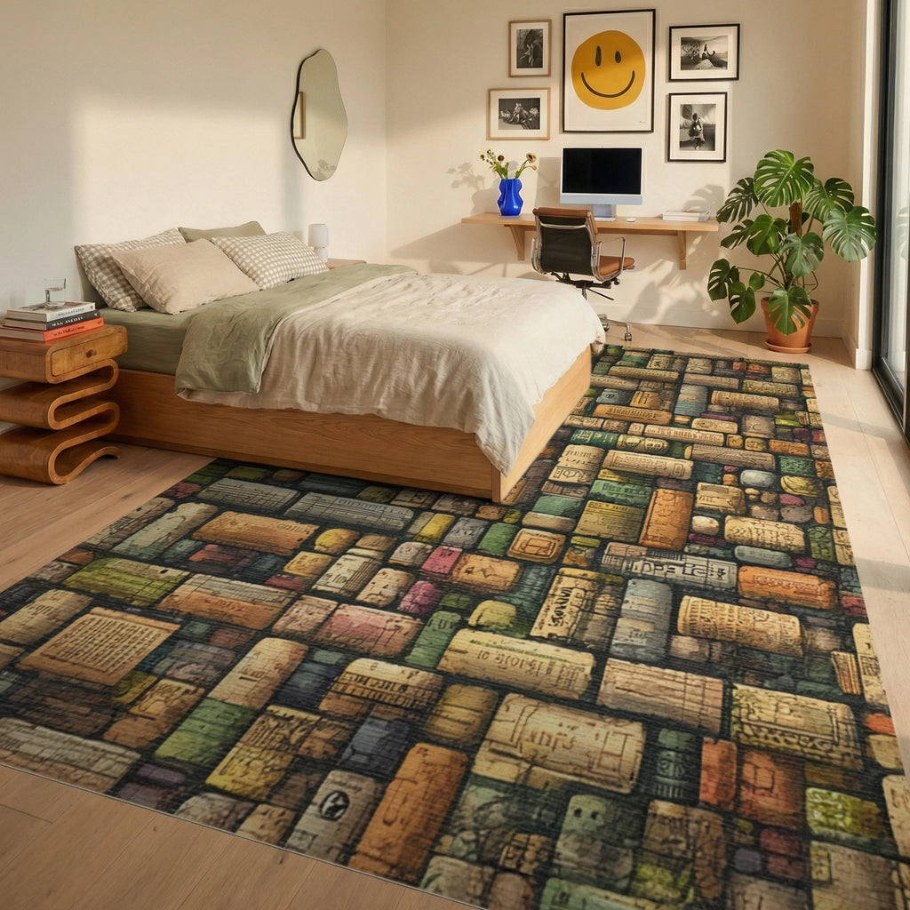 Collage Of Textured Cork Patterns Rug Bedroom View