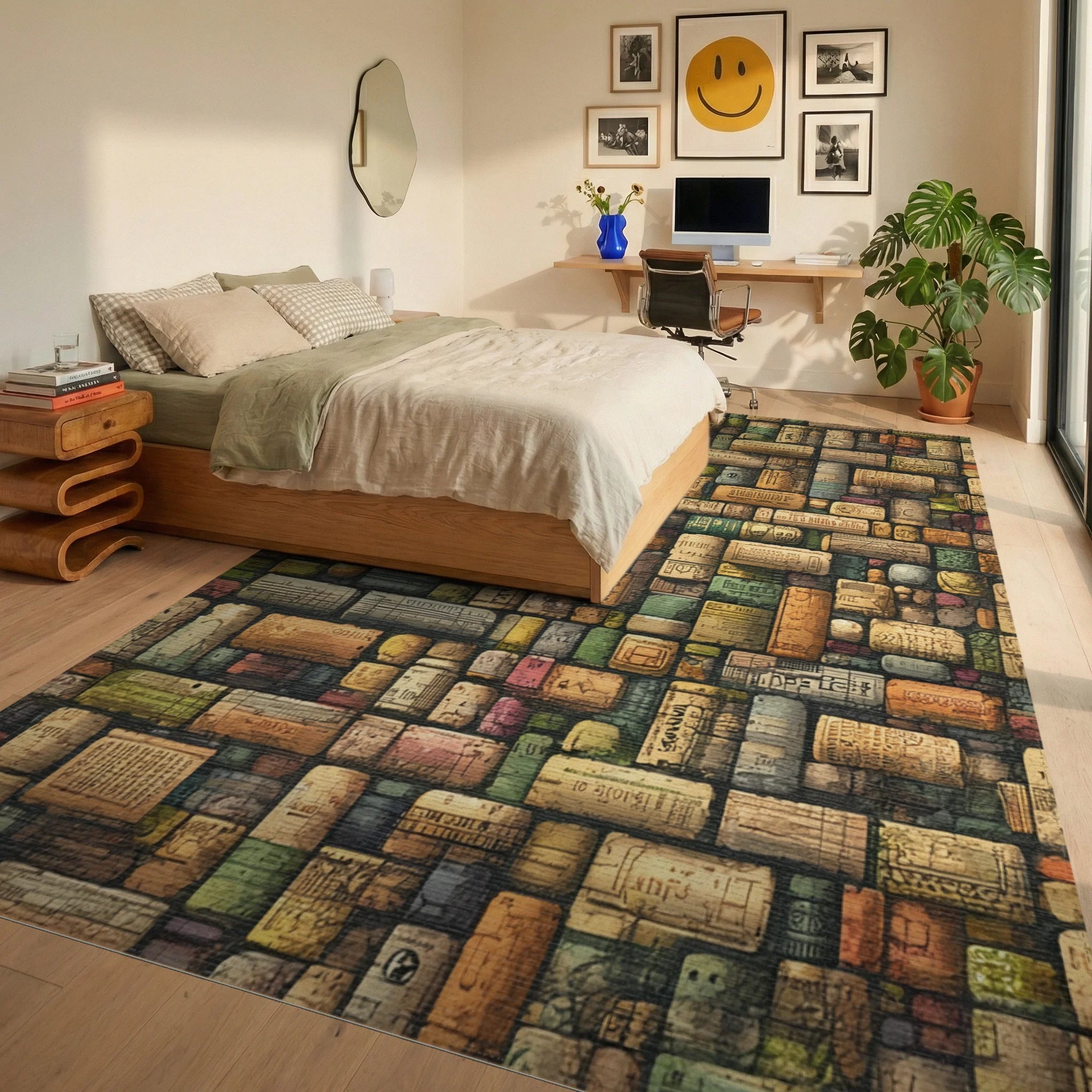 Collage Of Textured Cork Patterns Rug Bedroom View