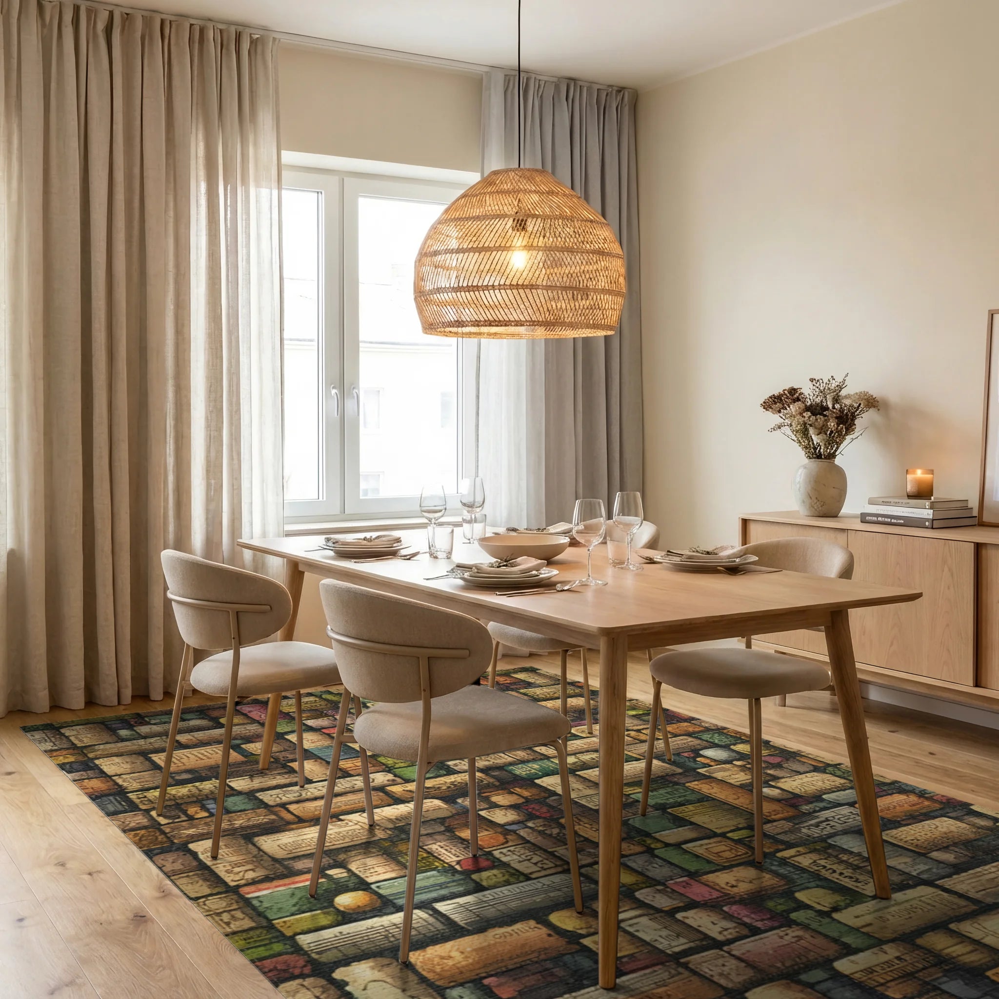 Collage Of Textured Cork Patterns Rug Dining Room View