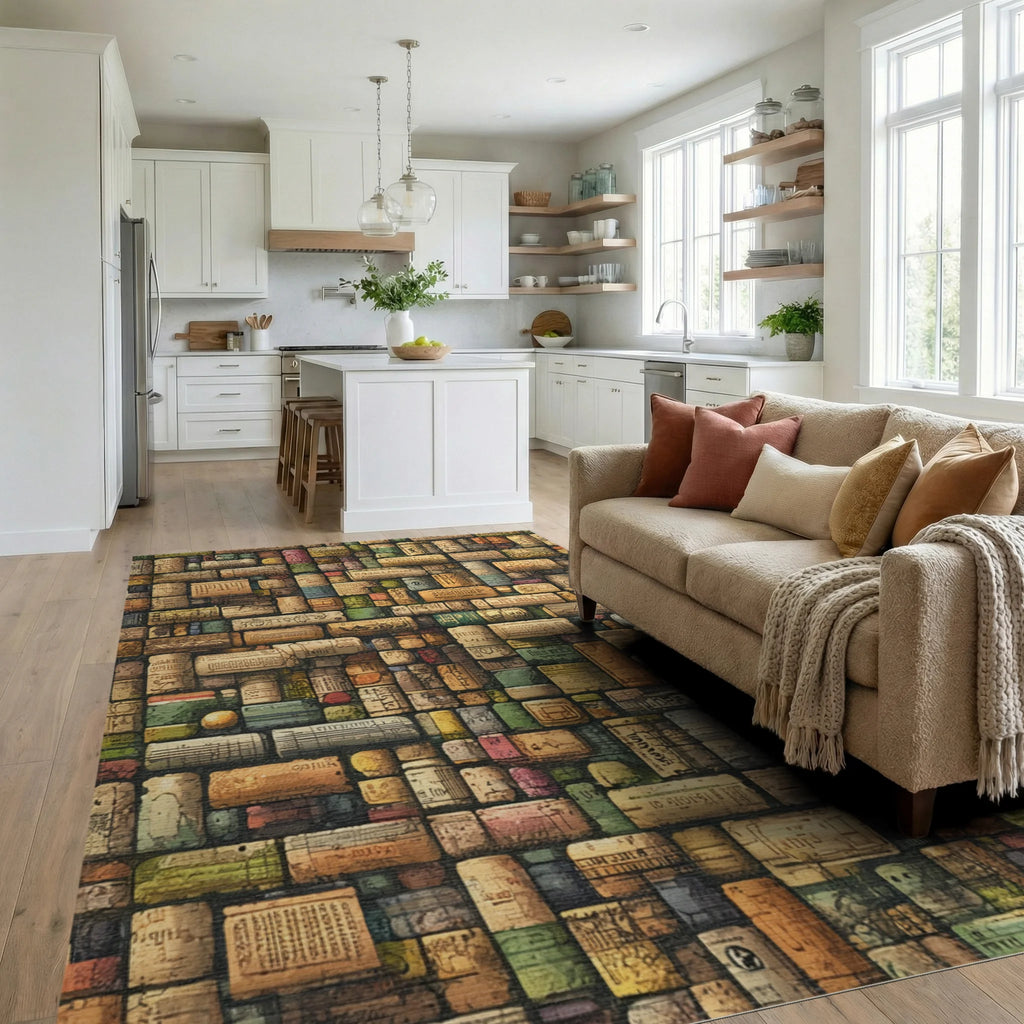 Collage Of Textured Cork Patterns Rug Living Room View