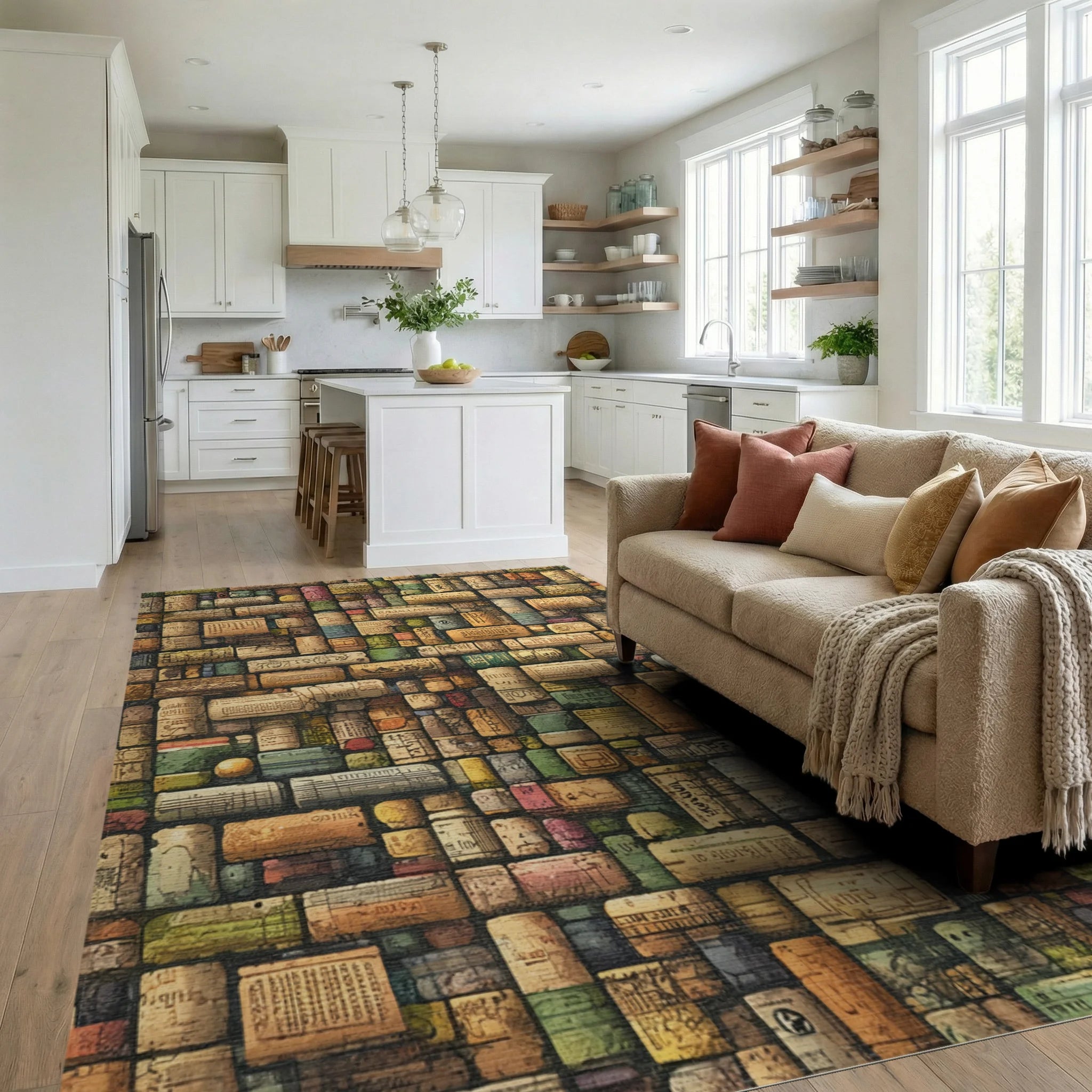 Collage Of Textured Cork Patterns Rug Living Room View