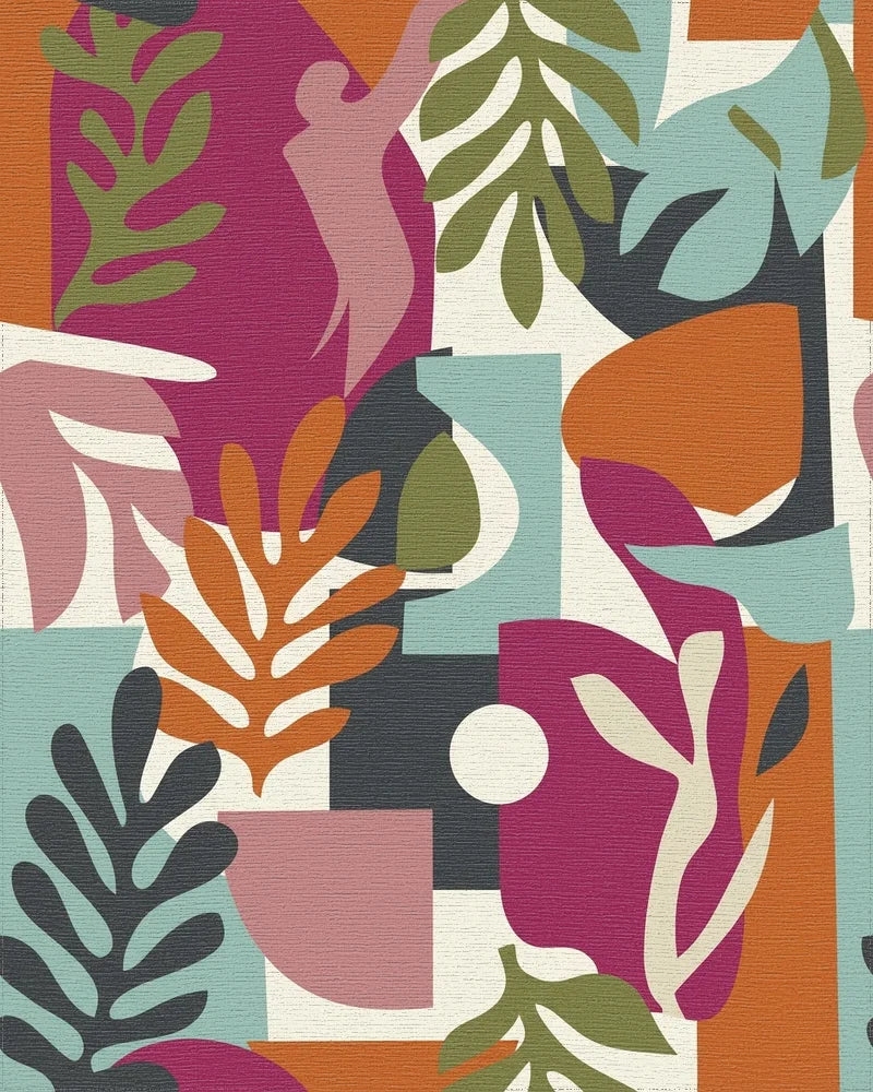 Colorful Abstract Botanical Collage Rug - Cutout View