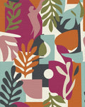 Colorful Abstract Botanical Collage Rug - Cutout View
