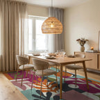 Colorful Abstract Botanical Collage Rug Dining Room View