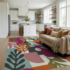 Colorful Abstract Botanical Collage Rug Living Room View