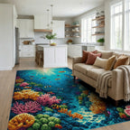 Colorful Coral Reef Fish Pattern Rug - Living Room View