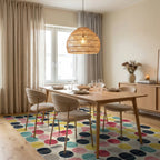 Colorful Dot Collage Abstract Rug - Dining Room View
