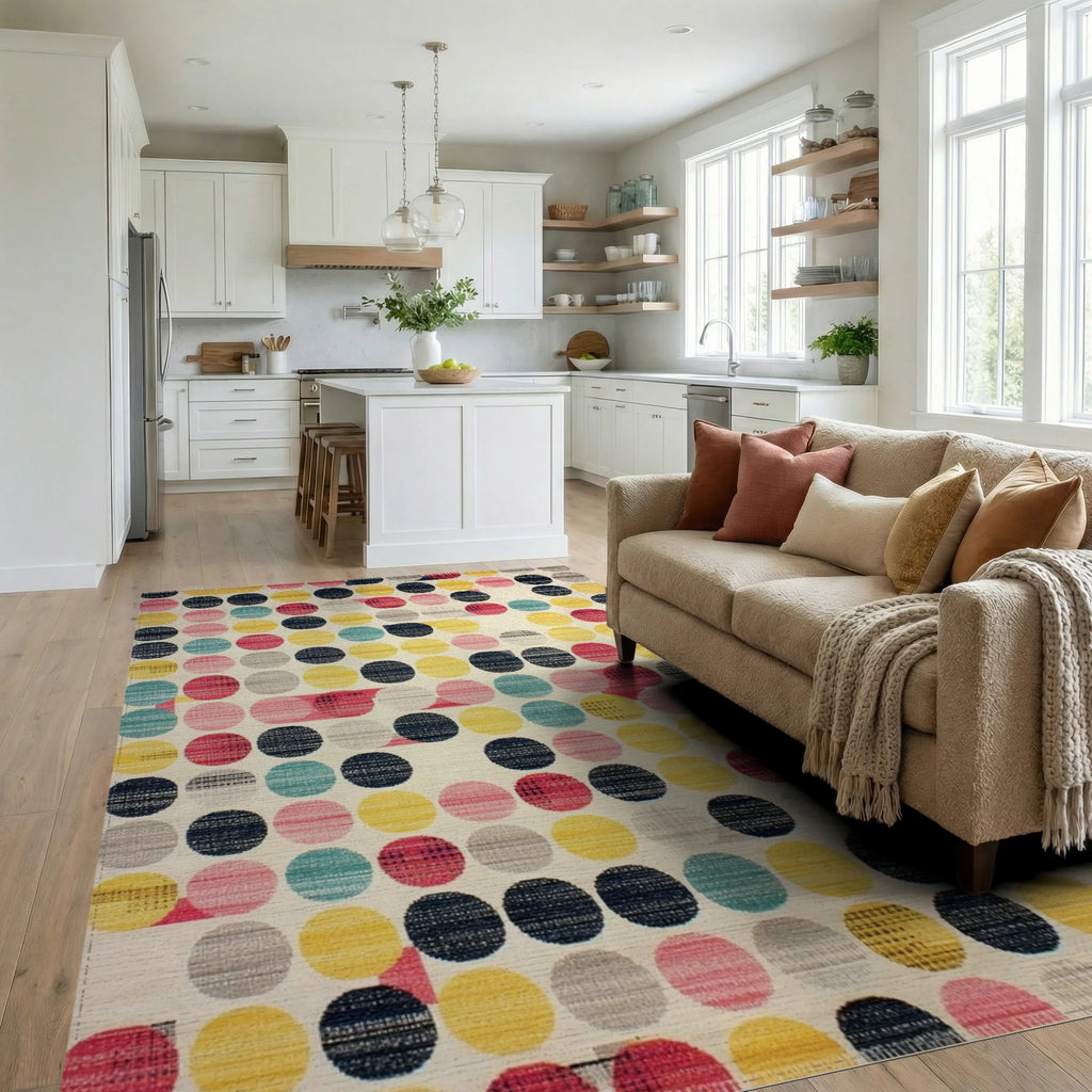Colorful Dot Collage Abstract Rug - Living Room View