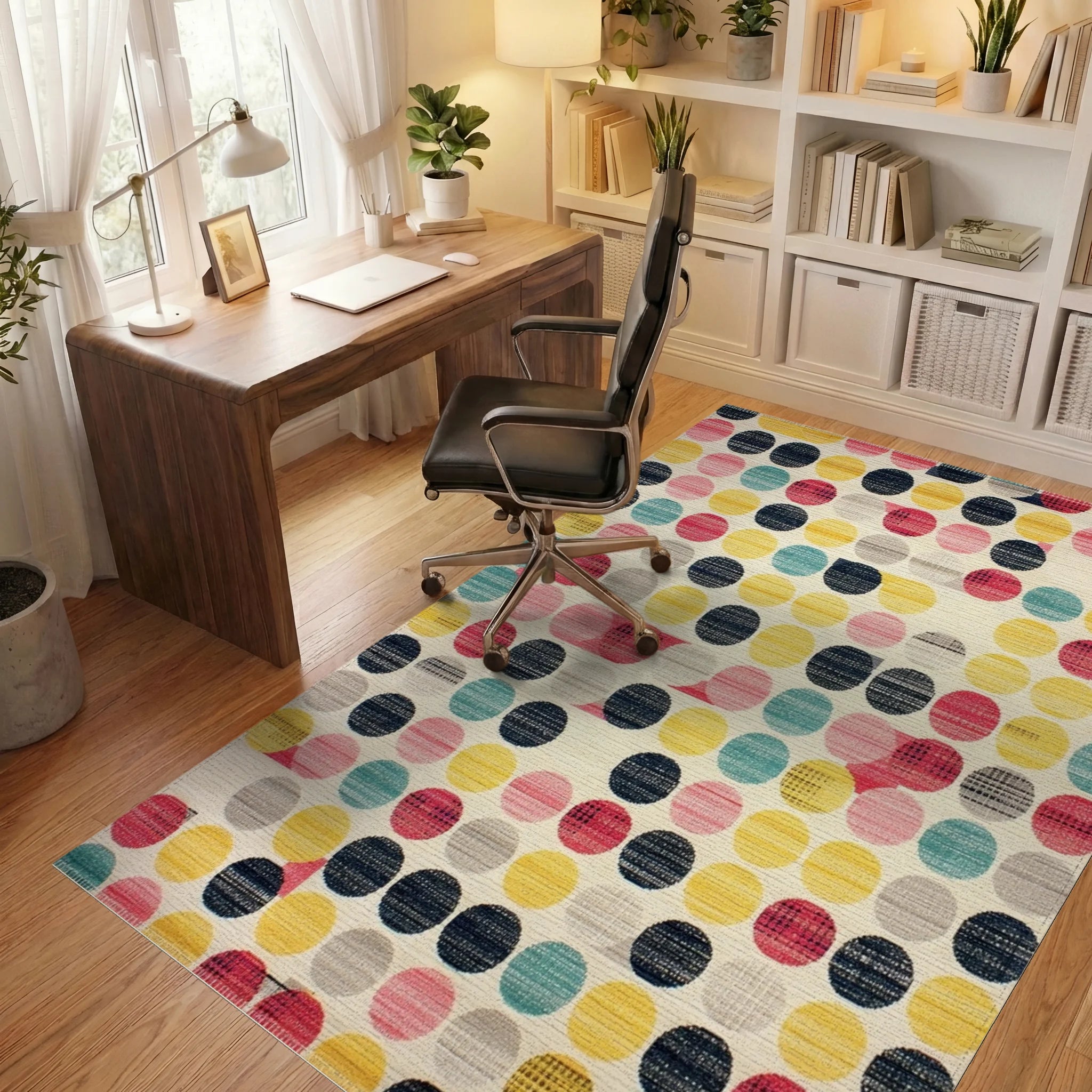 Colorful Dot Collage Abstract Rug - Office View