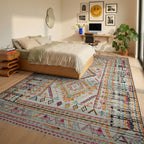 Colorful Geometric Tribal Diamond Medallion Rug - Bedroom View
