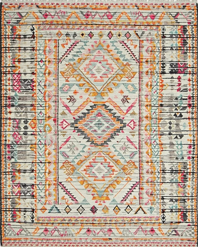Colorful Geometric Tribal Diamond Medallion Rug - Cutout View