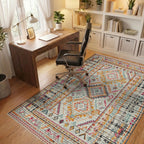 Colorful Geometric Tribal Diamond Medallion Rug - Office View