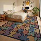 Colorful Puzzle Pieces Square Rug Bedroom View