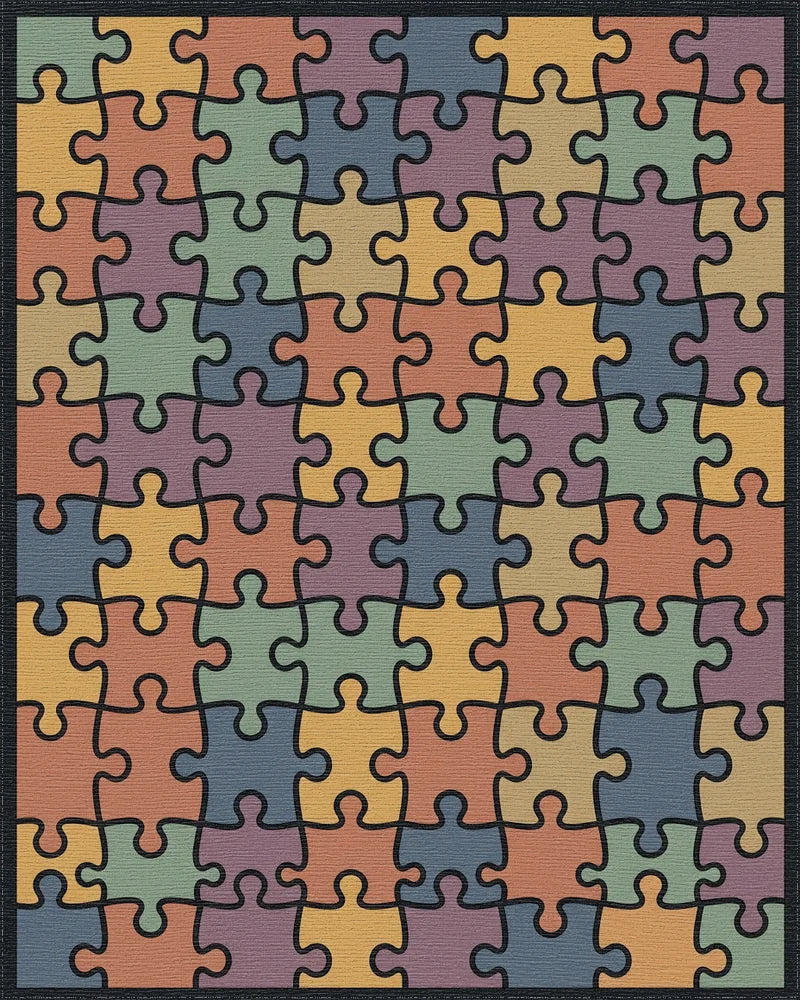 Colorful Puzzle Pieces Square Rug - Cutout View